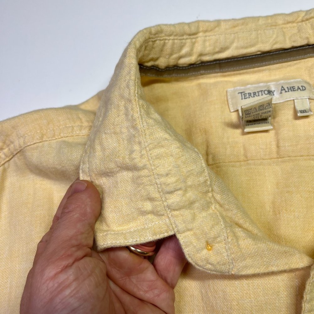 Territory Ahead Men's XXL Pale Yellow Long Sleeve Button-Up Shirt Linen Cotton - Picture 5 of 9